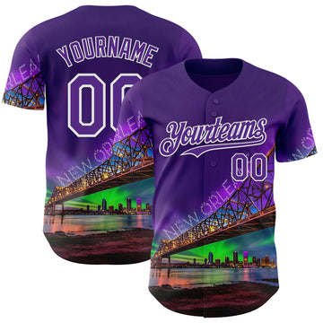 Custom Purple White New Orleans Louisiana Cityscape Landmark City Symbol Authentic Baseball Jersey