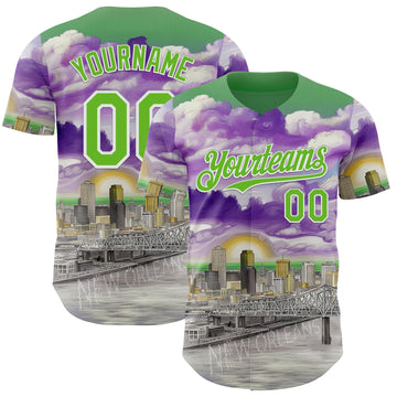 Custom Green Aurora Green Purple Gray-White New Orleans Louisiana Cityscape Landmark City Symbol Authentic Baseball Jersey