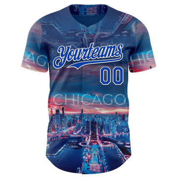 Custom Blue Thunder Blue-White Chicago Illinois Cityscape Skyline City Symbol Authentic Baseball Jersey