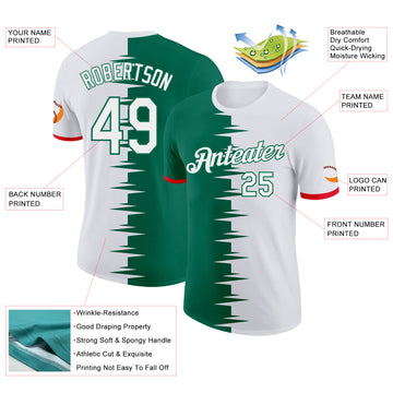 Custom Kelly Green White-Fire Red Mexico Performance T-Shirt