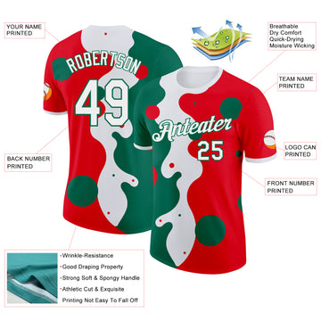 Custom Fire Red White-Kelly Green Mexico Performance T-Shirt