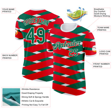 Custom Fire Red Kelly Green-White Mexico Performance T-Shirt