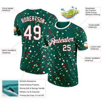 Custom Green White-Red Mexico Performance T-Shirt