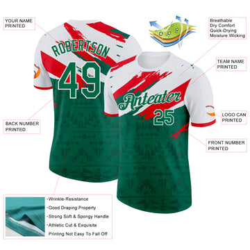 Custom Kelly Green White-Fire Red Mexico Performance T-Shirt