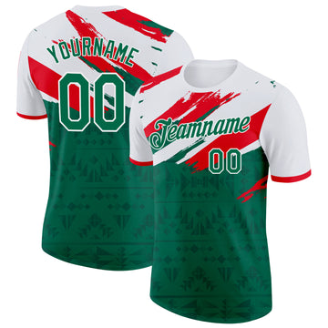 Custom Kelly Green White-Fire Red Mexico Performance T-Shirt