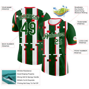 Custom Green White-Red Mexico Performance T-Shirt