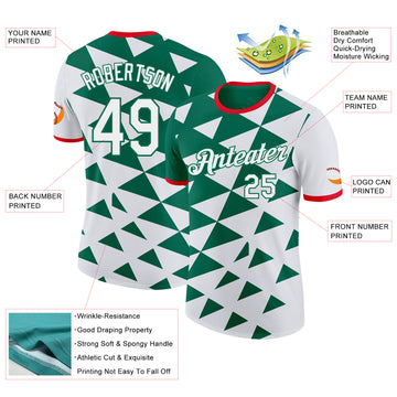 Custom White Kelly Green-Fire Red Mexico Performance T-Shirt