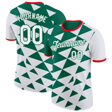 Custom White Kelly Green-Fire Red Mexico Performance T-Shirt