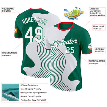 Custom White Kelly Green-Fire Red Mexico Performance T-Shirt