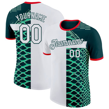 Custom Green White-Fire Red Mexico Snake Python Print Performance T-Shirt