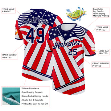 Custom White Blue-Red USA Flag Performance T-Shirt