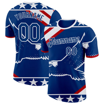 Custom US Navy Blue Red-White American Eagle And Star Performance T-Shirt