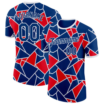 Custom US Navy Blue Red-White American Abstract Geometric Shape Performance T-Shirt