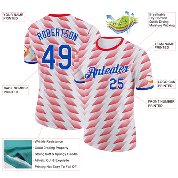 Custom White Thunder Blue-Red Paraguay Geometric Shape Performance T-Shirt