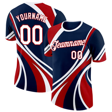 Custom Blue White-Red USA Flag Performance T-Shirt