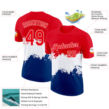 Custom Fire Red White-Blue Netherlands Performance T-Shirt