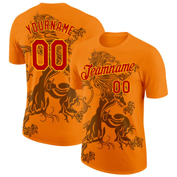 Custom Orange Red-Gold Netherlands Performance T-Shirt