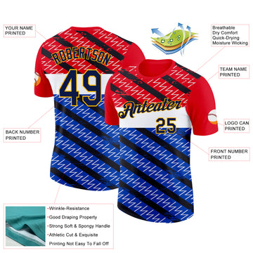 Custom Red Navy Blue Black Gold-White Netherlands Line Performance T-Shirt
