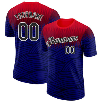 Custom Blue Black Red-White Netherlands Line Performance T-Shirt