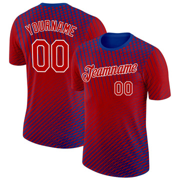 Custom Red Blue-White Netherlands Line Splash Performance T-Shirt