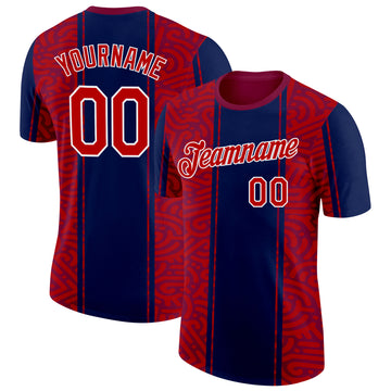 Custom Red Blue-White Netherlands Line Splash Performance T-Shirt