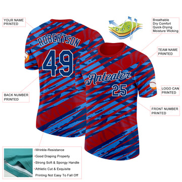 Custom Red US Navy Blue-White Netherlands Line Splash Performance T-Shirt