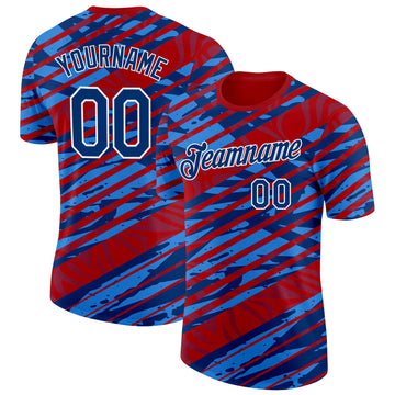 Custom Red US Navy Blue-White Netherlands Line Splash Performance T-Shirt