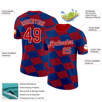 Custom Red Blue-White Netherlands Line And Geometric Shapes Performance T-Shirt