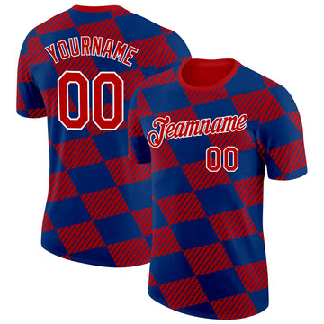 Custom Red Blue-White Netherlands Line And Geometric Shapes Performance T-Shirt