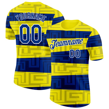 Custom Light Yellow Royal Blue-White Ukraine Abstract Pattern Performance T-Shirt