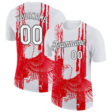 Custom White Red Gray-Black Tunisia Eagle Performance T-Shirt