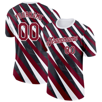 Custom Black Crimson-White Canada Line Performance T-Shirt