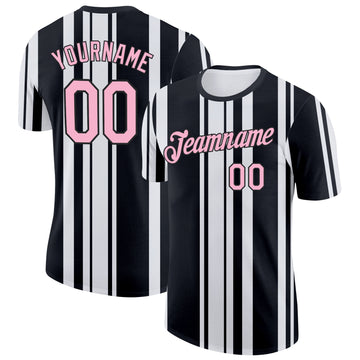 Custom Black Light Pink-White Italy Stripe Performance T-Shirt