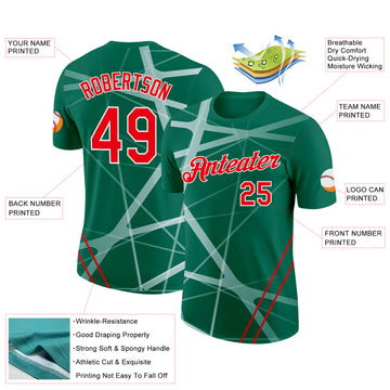 Custom Kelly Green Fire Red-White Italy Line Performance T-Shirt