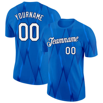 Custom Blue White-Navy Italy Line Performance T-Shirt