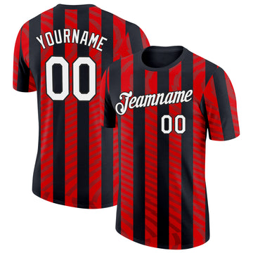 Custom Black White-Red Italy Stripe Performance T-Shirt