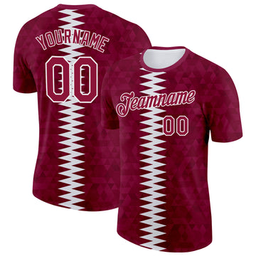 Custom Red White Qatar Geometric Shape Performance T-Shirt