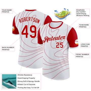 Custom White Red Switzerland Line Performance T-Shirt