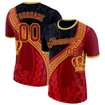 Custom Red Black-Yellow Belgium Performance T-Shirt