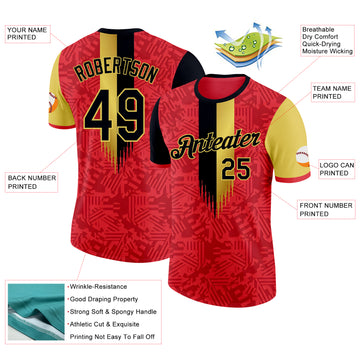 Custom Red Black-Yellow Belgium Performance T-Shirt