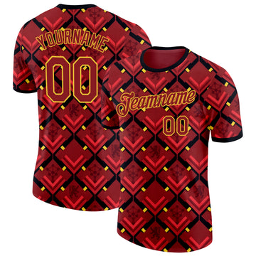 Custom Red Black-Yellow Belgium Geometric Performance T-Shirt