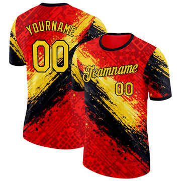 Custom Red Yellow-Black Belgium Splash Performance T-Shirt
