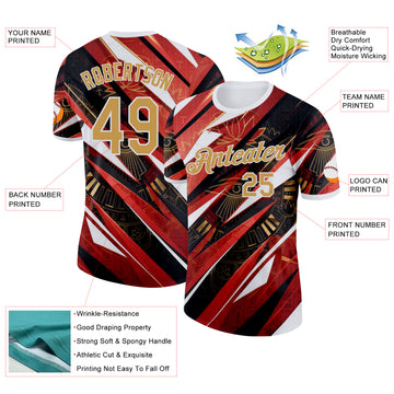 Custom White Old Gold Red-Black Egypt Eye of Horus Performance T-Shirt