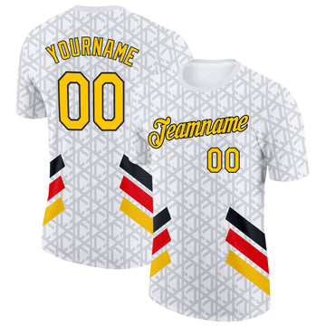 Custom White Yellow Red Gray-Black Germany Geometric Performance T-Shirt