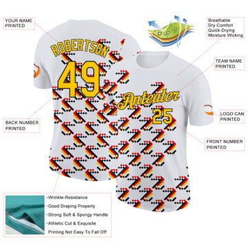 Custom White Yellow Red-Black Germany Geometric Performance T-Shirt