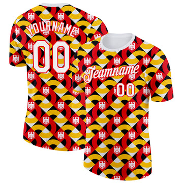 Custom White Fire Red Yellow-Black Germany Abstract Geometric Performance T-Shirt