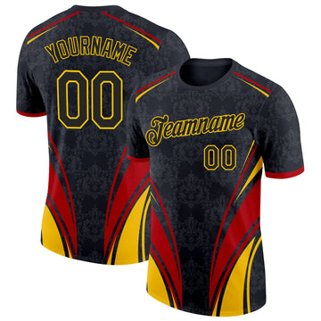Custom Black Yellow-Red Germany Line Performance T-Shirt