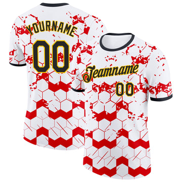 Custom White Black Red-Yellow Germany Abstract Geometric Performance T-Shirt