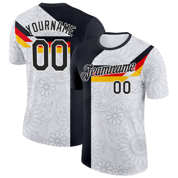 Custom White Black Red-Yellow Germany Flower Performance T-Shirt