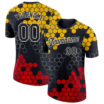 Custom Black Yellow Red-White Germany Geometric Performance T-Shirt